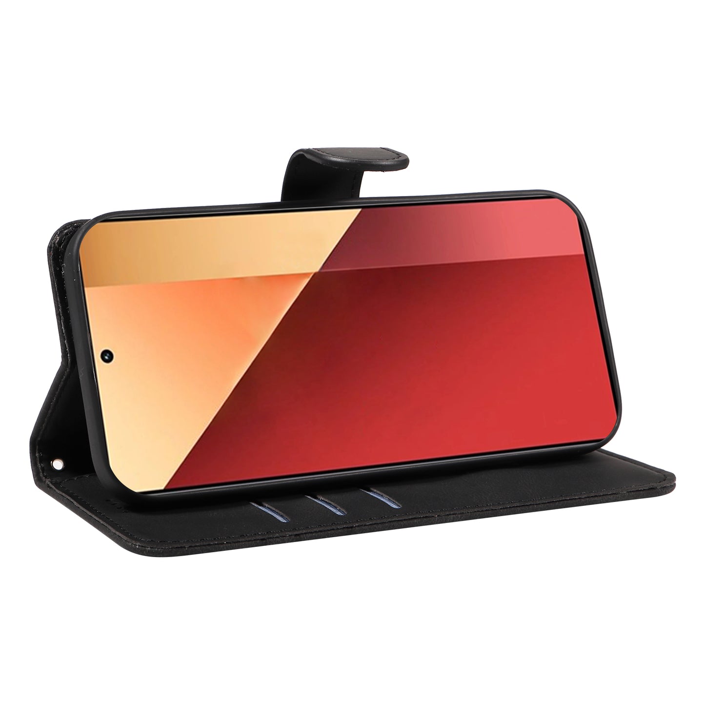 For Xiaomi Redmi Note 13 Pro 4G / Poco M6 Pro 4G Case Imprinted Curved Line Leather Cover - Black