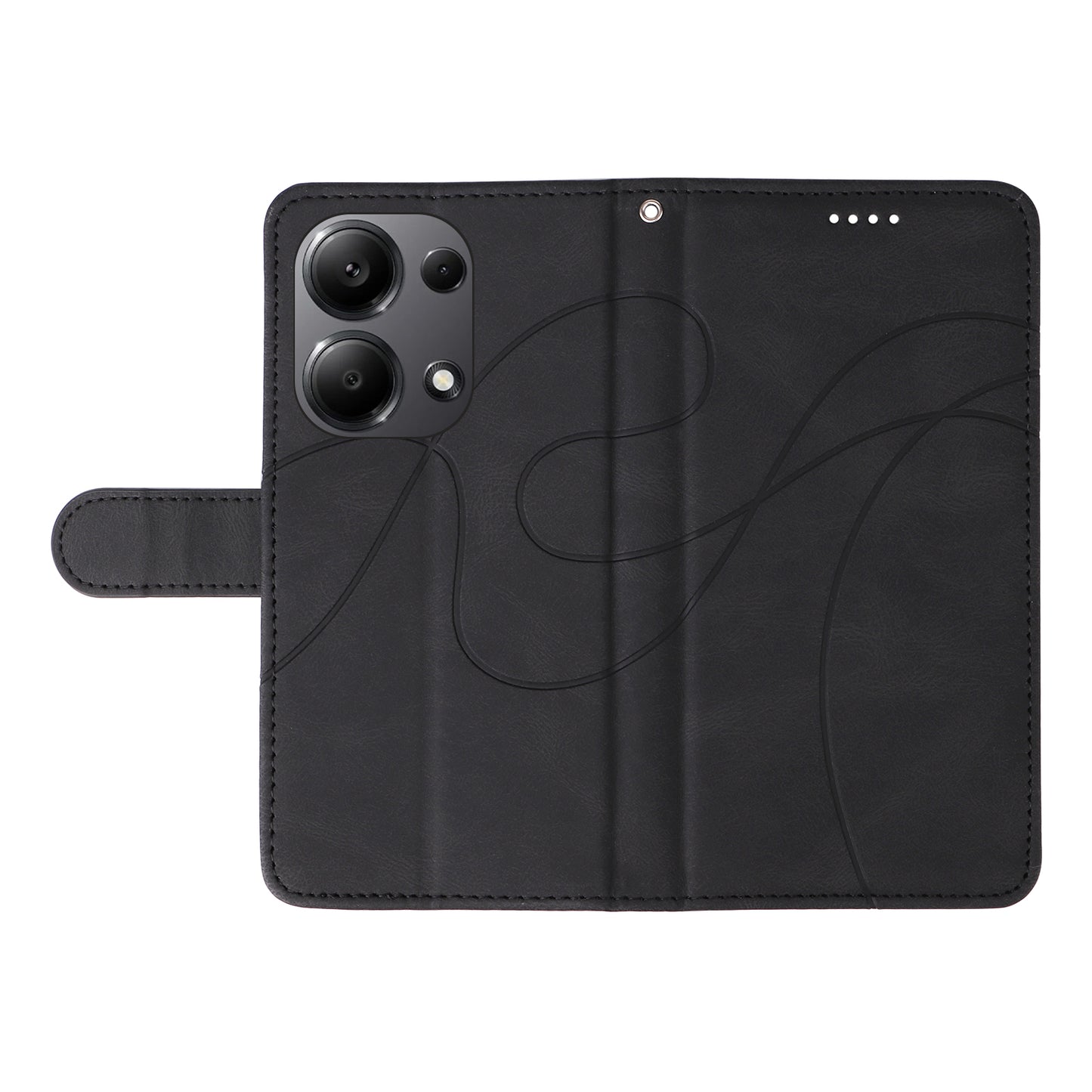 For Xiaomi Redmi Note 13 Pro 4G / Poco M6 Pro 4G Case Imprinted Curved Line Leather Cover - Black