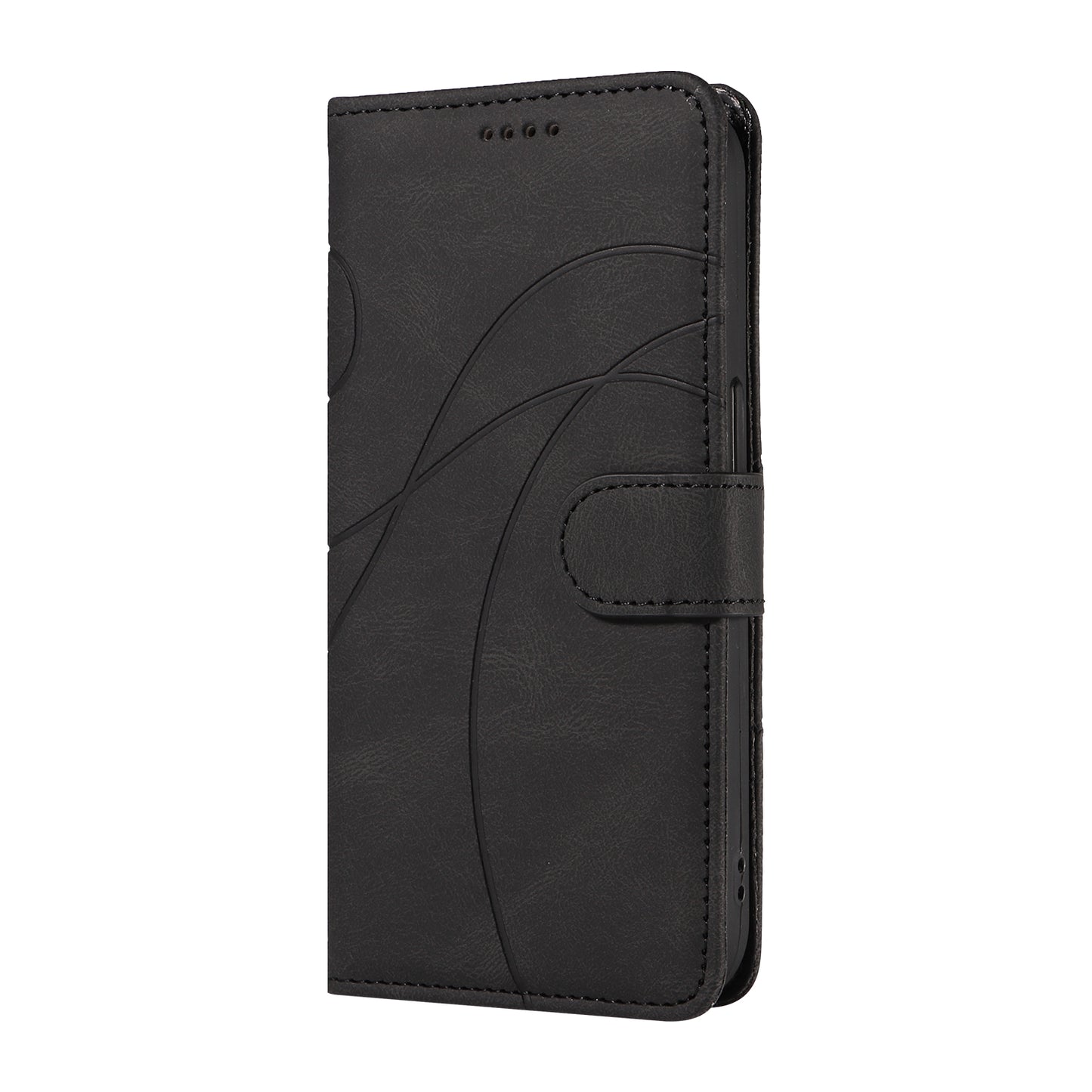 For Xiaomi Redmi Note 13 Pro 4G / Poco M6 Pro 4G Case Imprinted Curved Line Leather Cover - Black