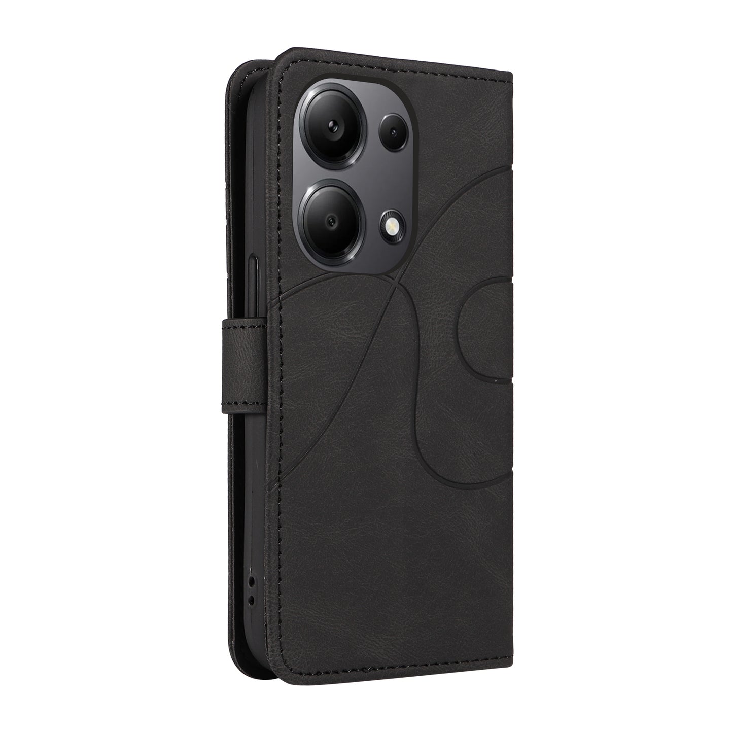 For Xiaomi Redmi Note 13 Pro 4G / Poco M6 Pro 4G Case Imprinted Curved Line Leather Cover - Black