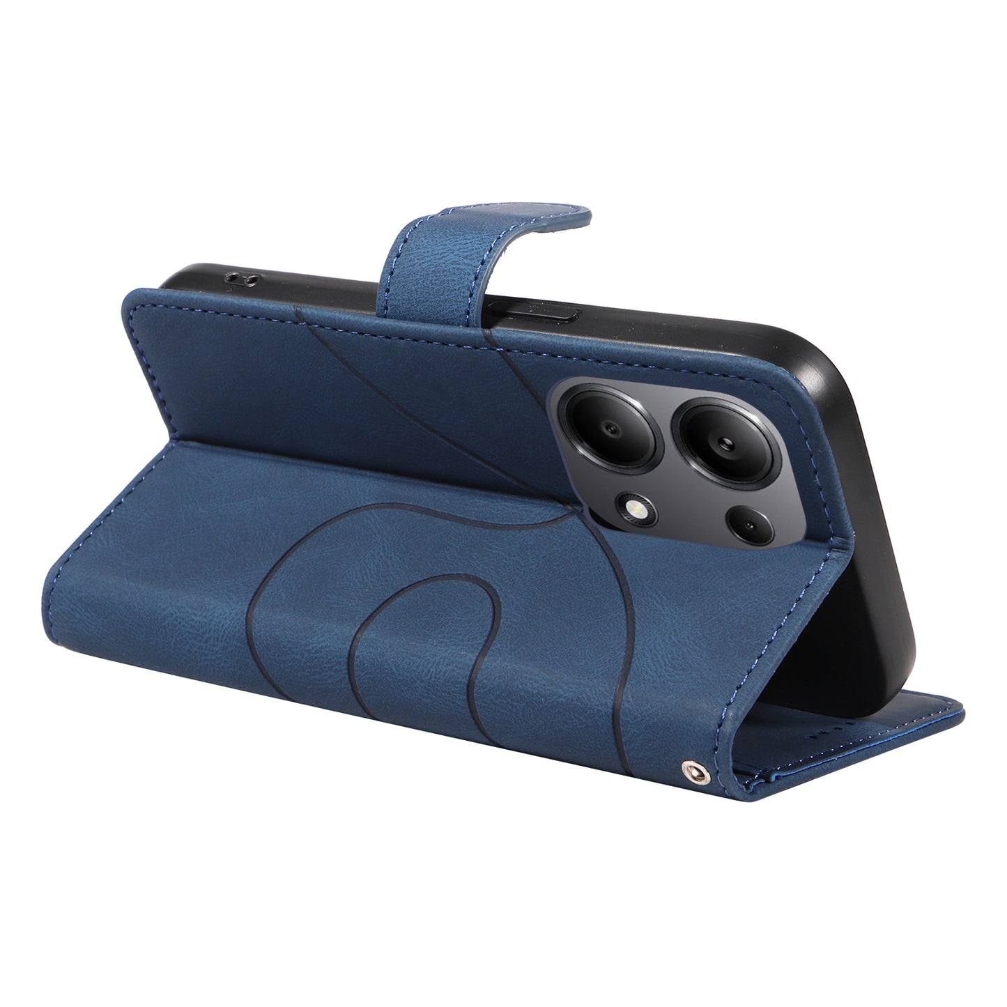 For Xiaomi Redmi Note 13 Pro 4G / Poco M6 Pro 4G Case Imprinted Curved Line Leather Cover - Blue