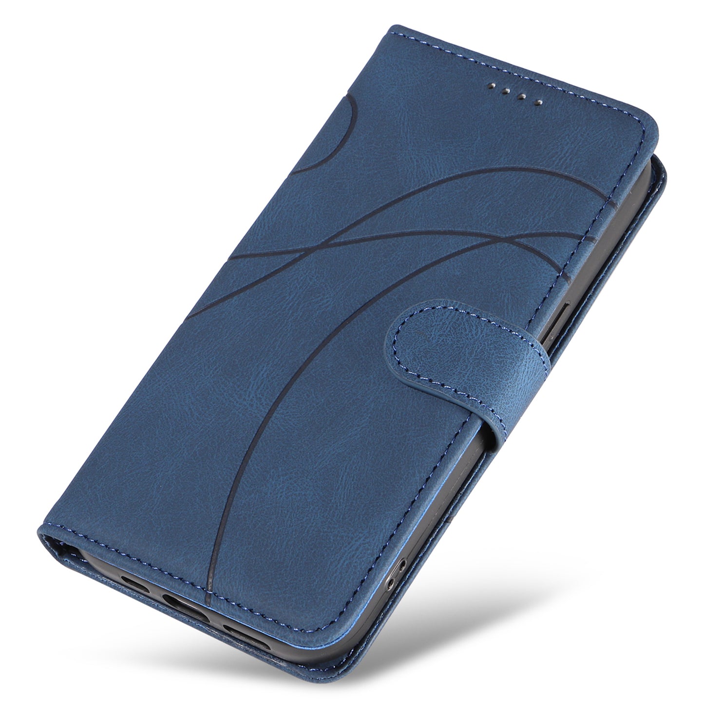 For Xiaomi Redmi Note 13 Pro 4G / Poco M6 Pro 4G Case Imprinted Curved Line Leather Cover - Blue
