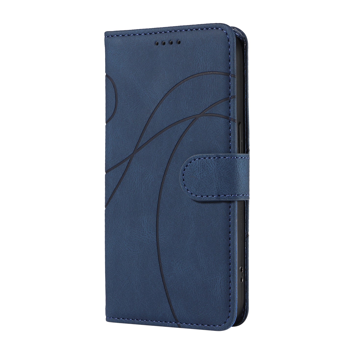 For Xiaomi Redmi Note 13 Pro 4G / Poco M6 Pro 4G Case Imprinted Curved Line Leather Cover - Blue