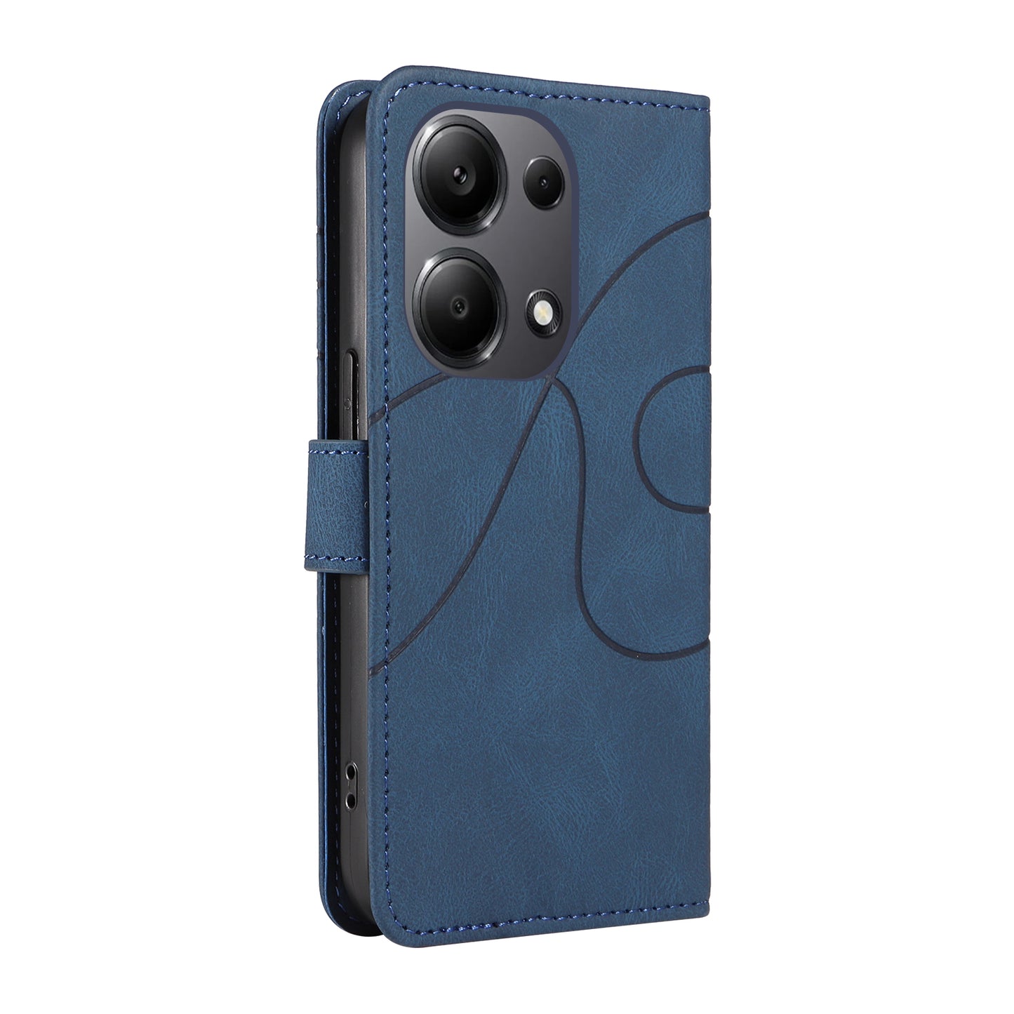 For Xiaomi Redmi Note 13 Pro 4G / Poco M6 Pro 4G Case Imprinted Curved Line Leather Cover - Blue