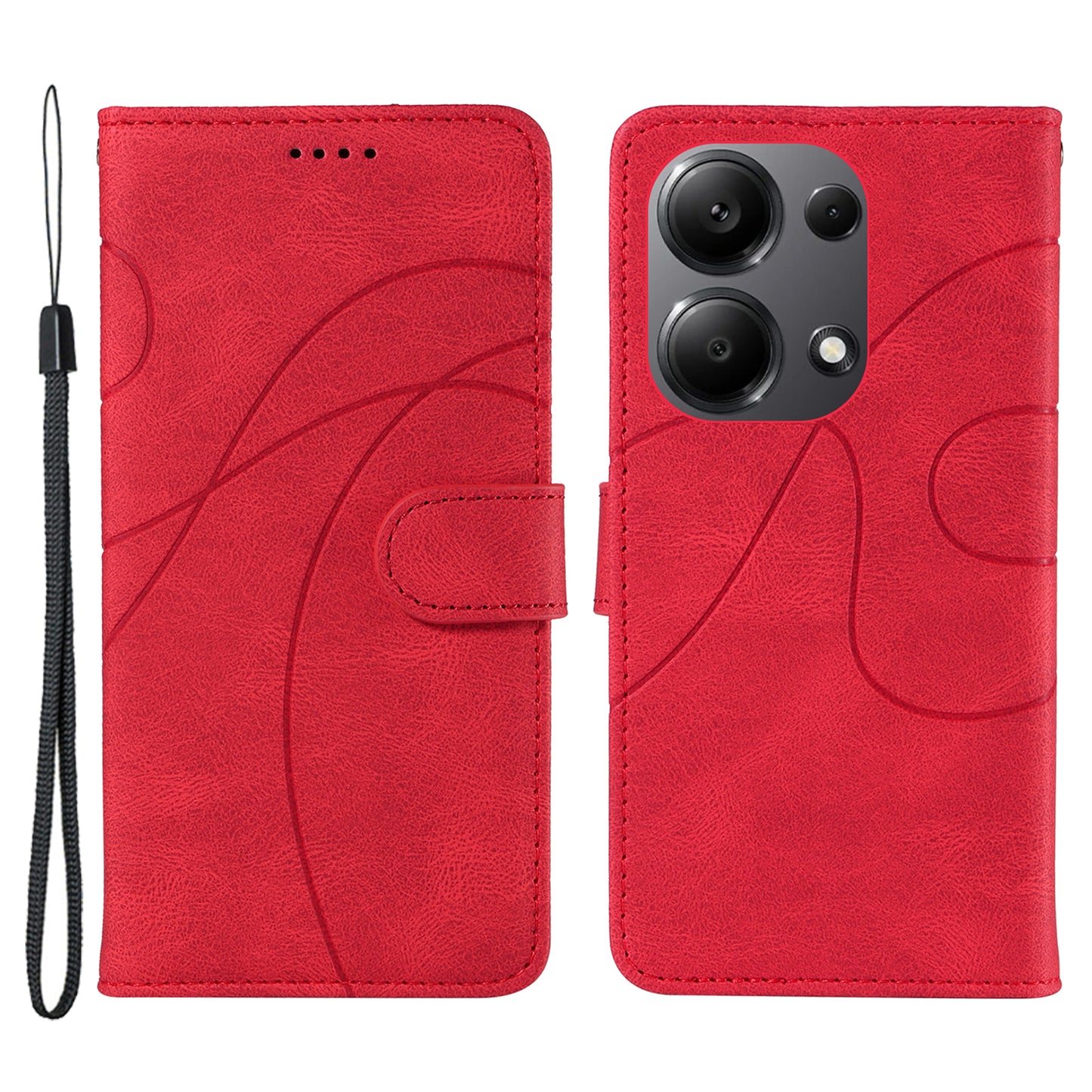 For Xiaomi Redmi Note 13 Pro 4G / Poco M6 Pro 4G Case Imprinted Curved Line Leather Cover - Red