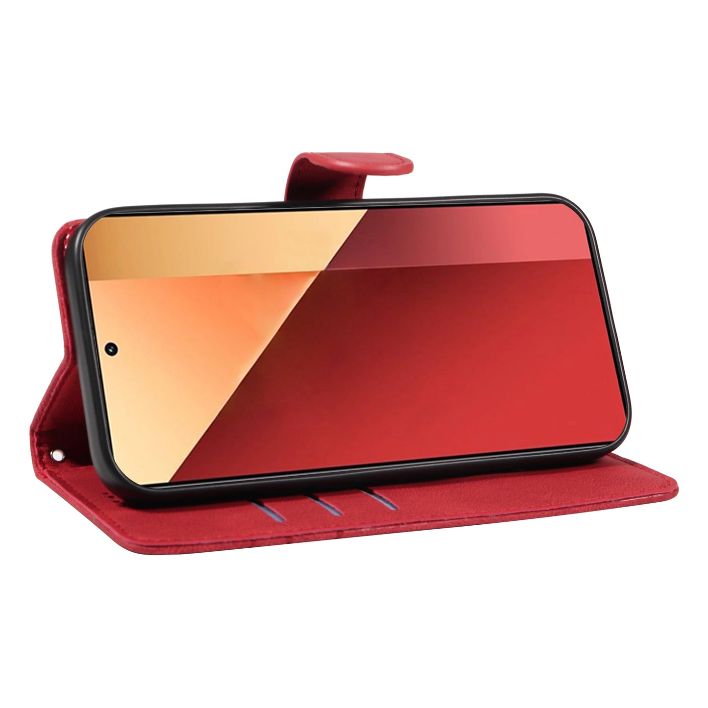 For Xiaomi Redmi Note 13 Pro 4G / Poco M6 Pro 4G Case Imprinted Curved Line Leather Cover - Red