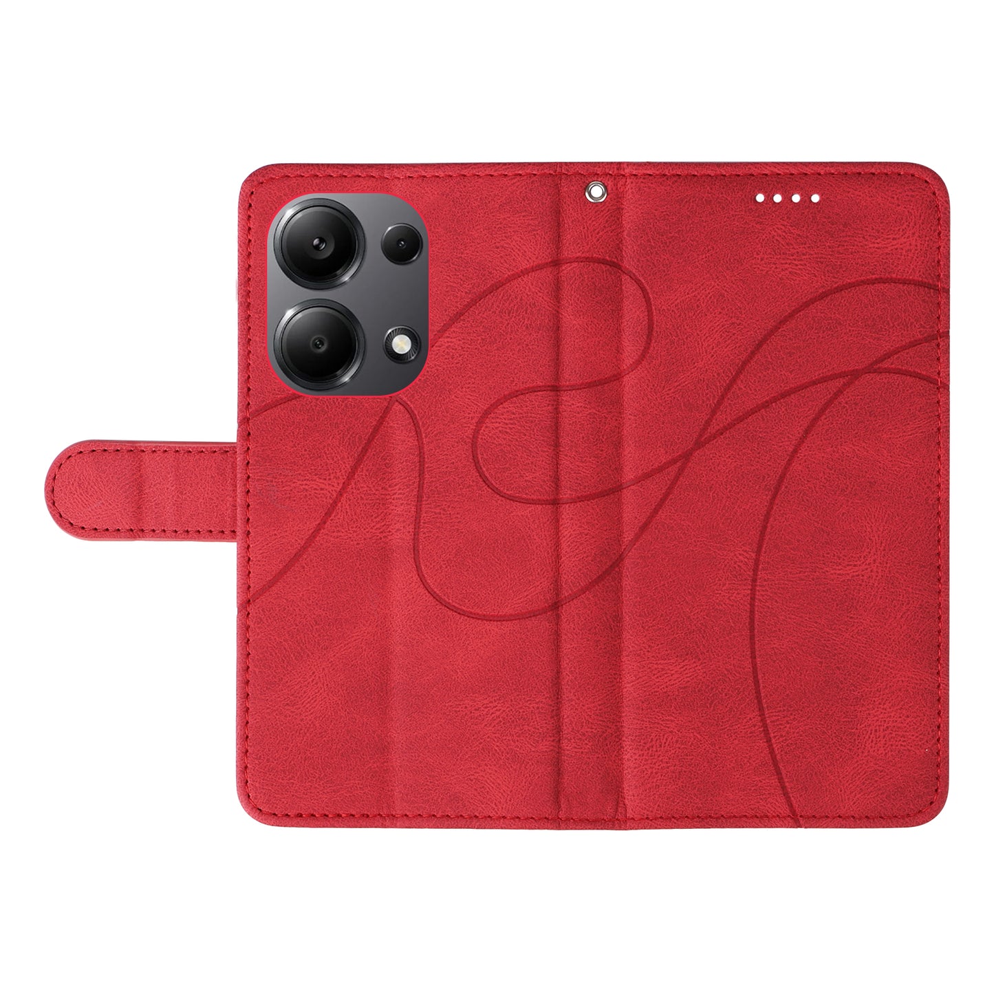 For Xiaomi Redmi Note 13 Pro 4G / Poco M6 Pro 4G Case Imprinted Curved Line Leather Cover - Red