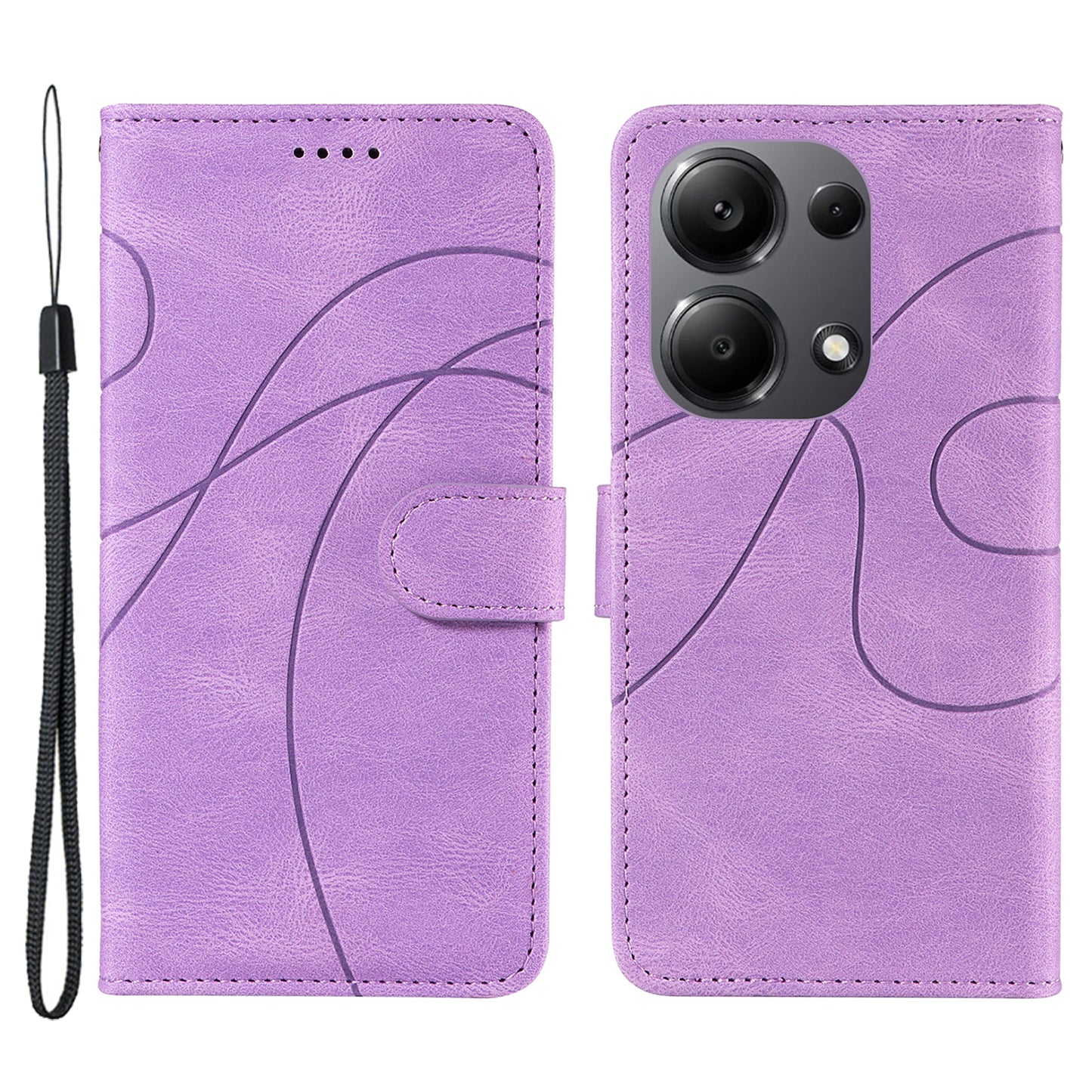 For Xiaomi Redmi Note 13 Pro 4G / Poco M6 Pro 4G Case Imprinted Curved Line Leather Cover - Light Purple