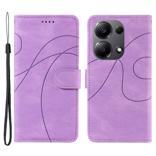 For Xiaomi Redmi Note 13 Pro 4G / Poco M6 Pro 4G Case Imprinted Curved Line Leather Cover - Light Purple