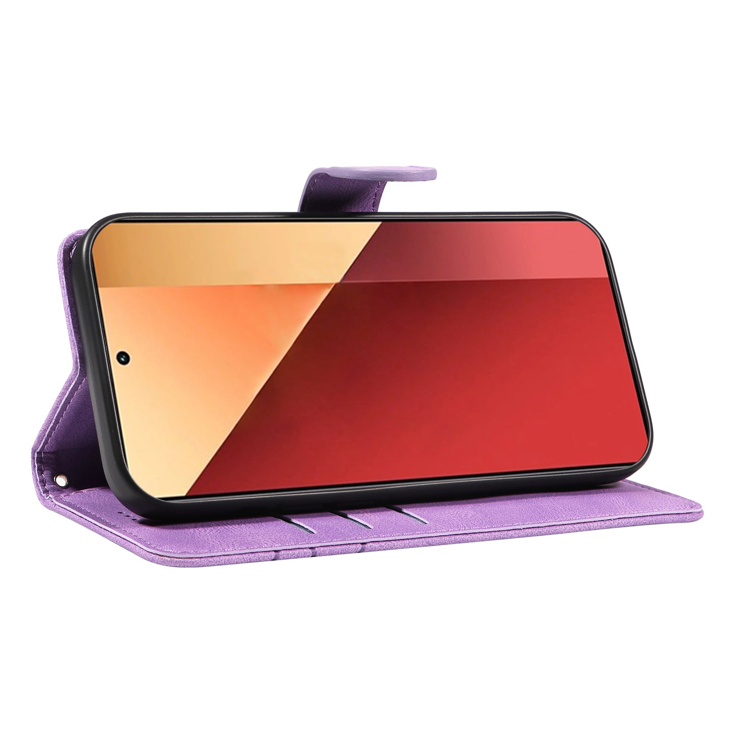For Xiaomi Redmi Note 13 Pro 4G / Poco M6 Pro 4G Case Imprinted Curved Line Leather Cover - Light Purple