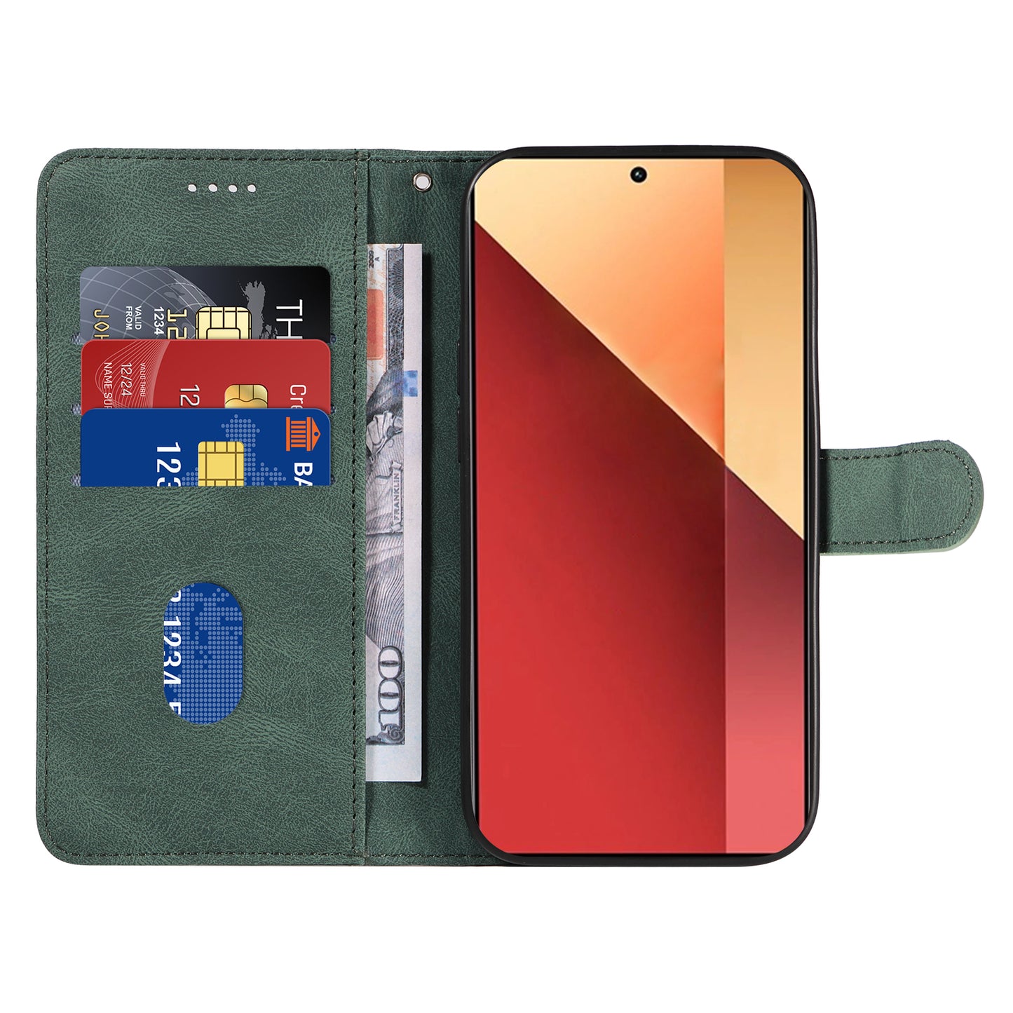 For Xiaomi Redmi Note 13 Pro 4G / Poco M6 Pro 4G Case Imprinted Curved Line Leather Cover - Green