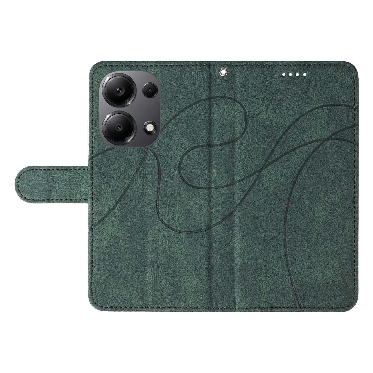 For Xiaomi Redmi Note 13 Pro 4G / Poco M6 Pro 4G Case Imprinted Curved Line Leather Cover - Green