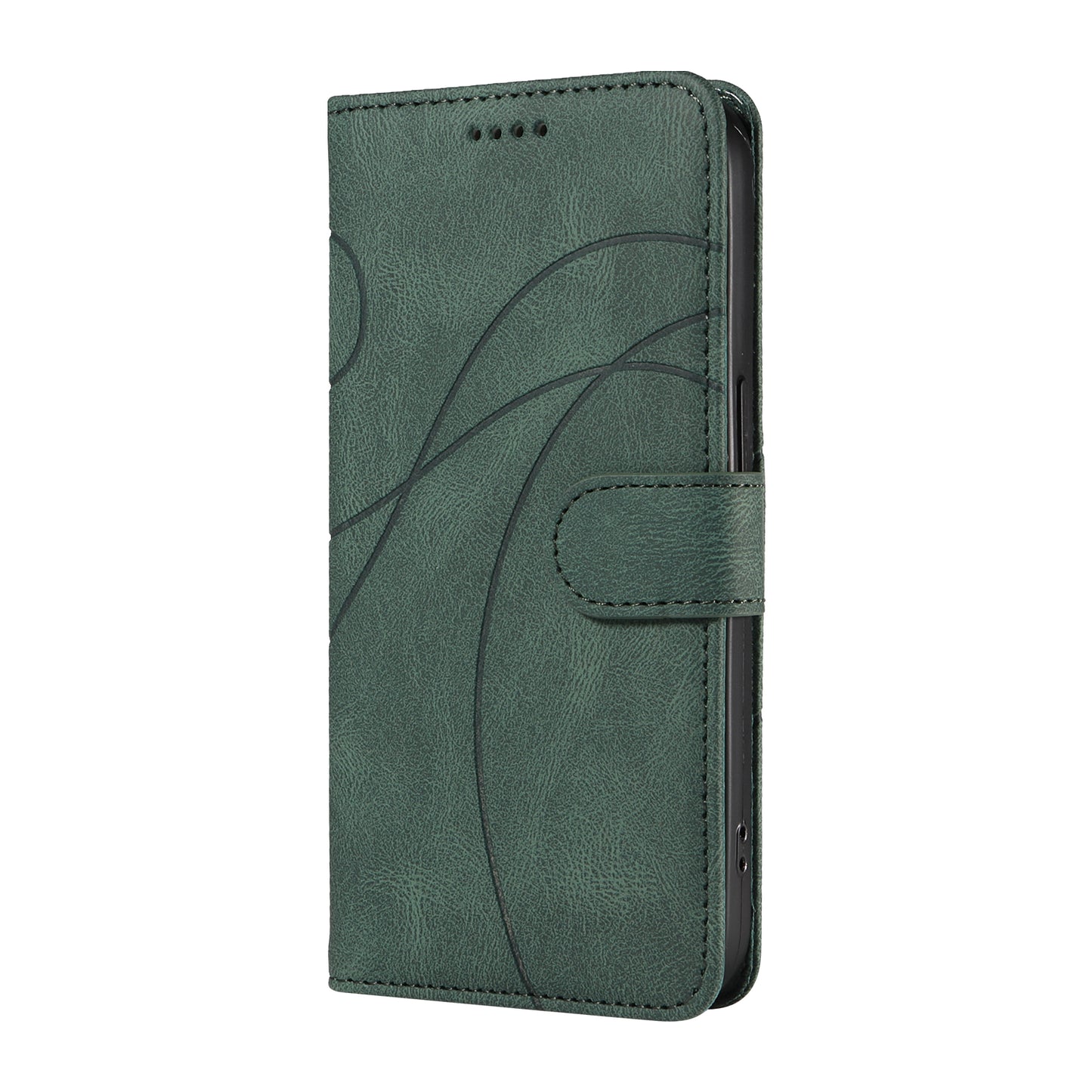 For Xiaomi Redmi Note 13 Pro 4G / Poco M6 Pro 4G Case Imprinted Curved Line Leather Cover - Green