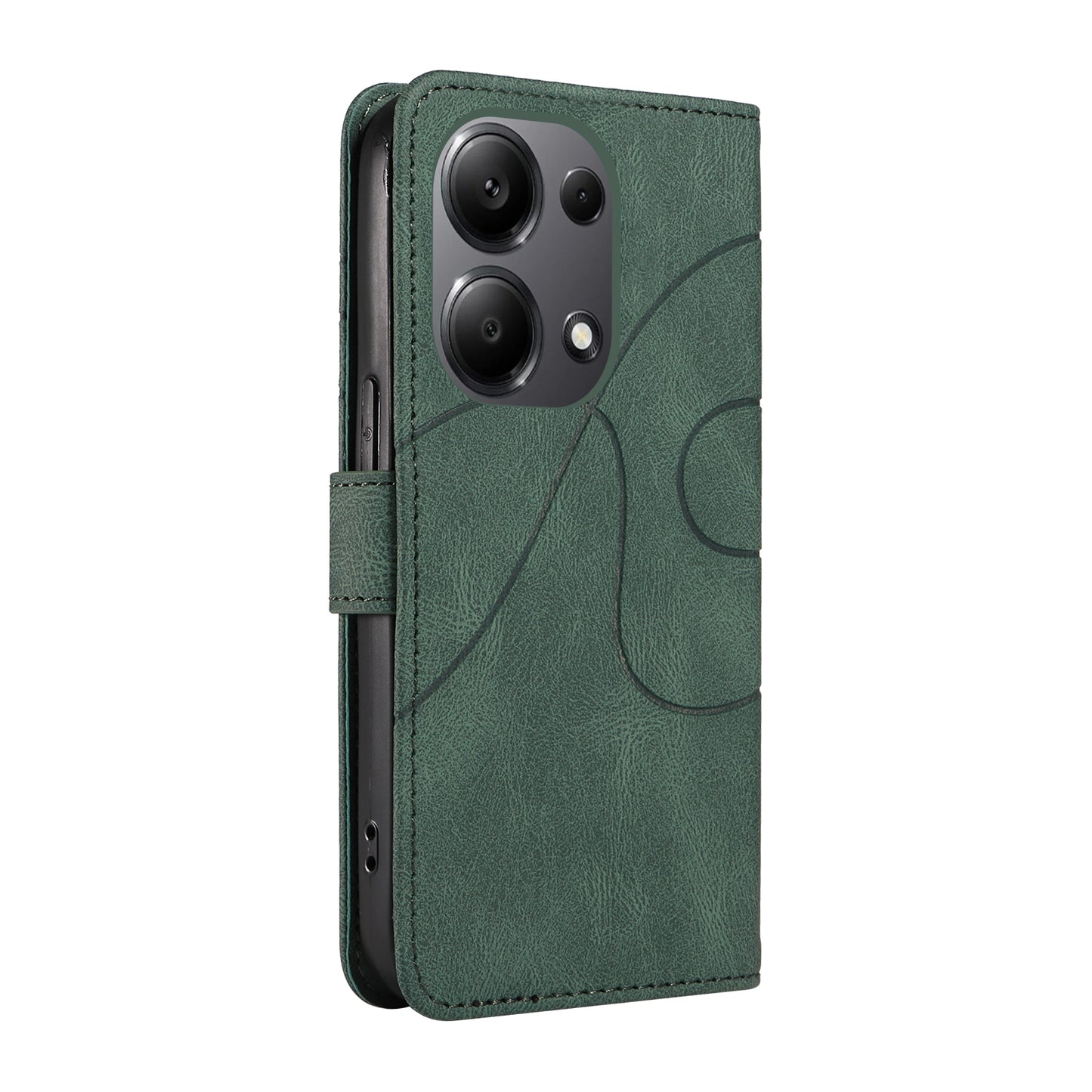 For Xiaomi Redmi Note 13 Pro 4G / Poco M6 Pro 4G Case Imprinted Curved Line Leather Cover - Green