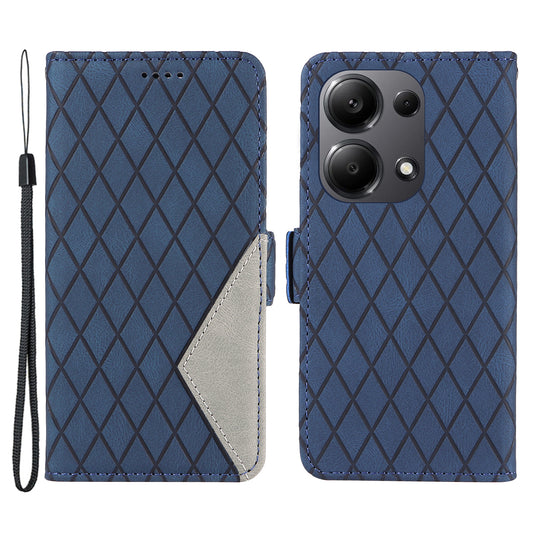 For Xiaomi Redmi Note 13 Pro 4G / Poco M6 Pro 4G Magnetic Case Leather Wallet Cover with Rhombus Pattern - Blue