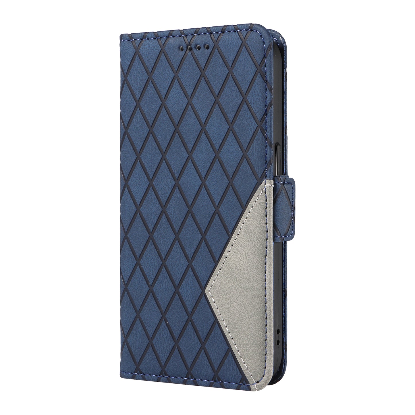 For Xiaomi Redmi Note 13 Pro 4G / Poco M6 Pro 4G Magnetic Case Leather Wallet Cover with Rhombus Pattern - Blue