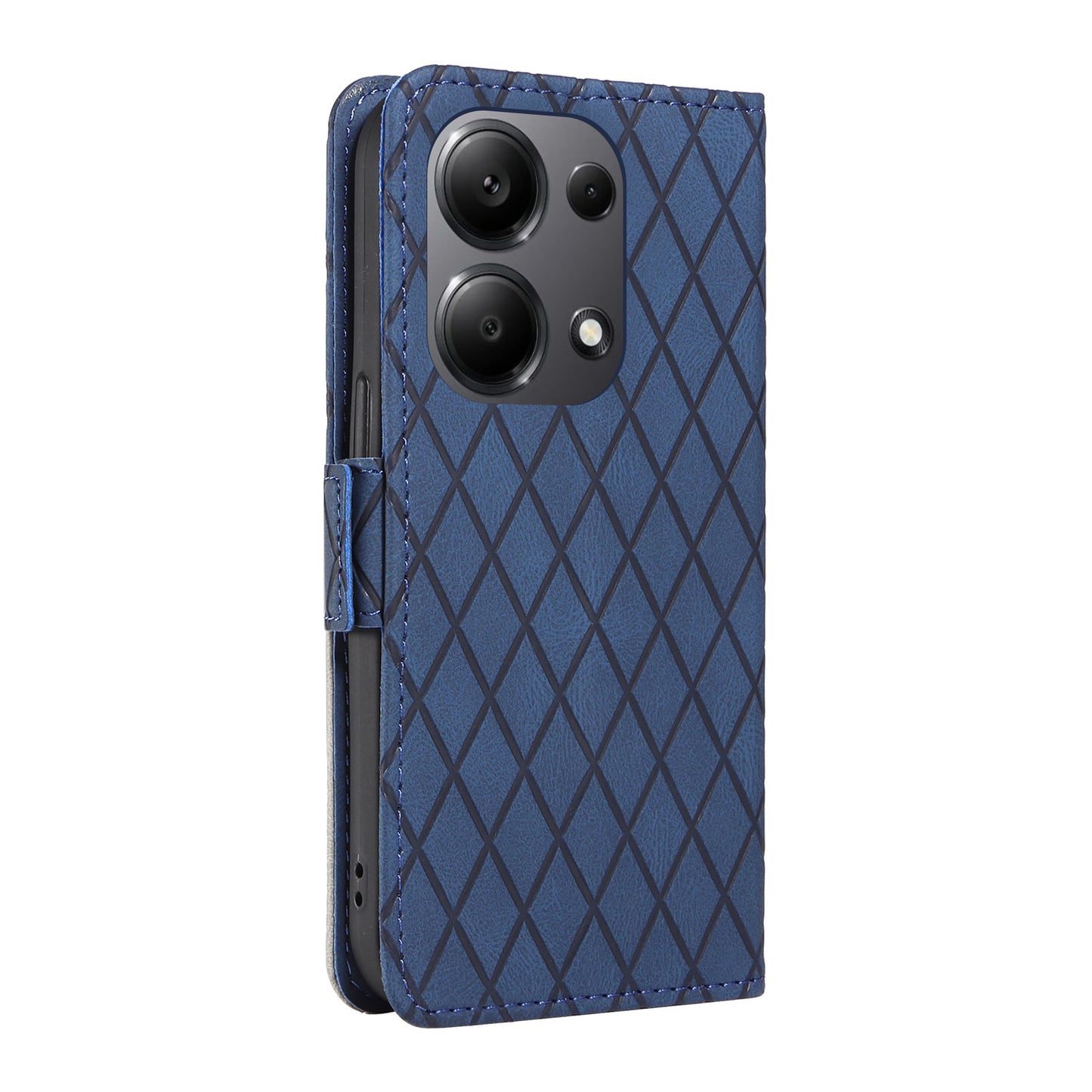 For Xiaomi Redmi Note 13 Pro 4G / Poco M6 Pro 4G Magnetic Case Leather Wallet Cover with Rhombus Pattern - Blue