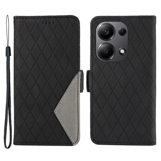 For Xiaomi Redmi Note 13 Pro 4G / Poco M6 Pro 4G Magnetic Case Leather Wallet Cover with Rhombus Pattern - Black