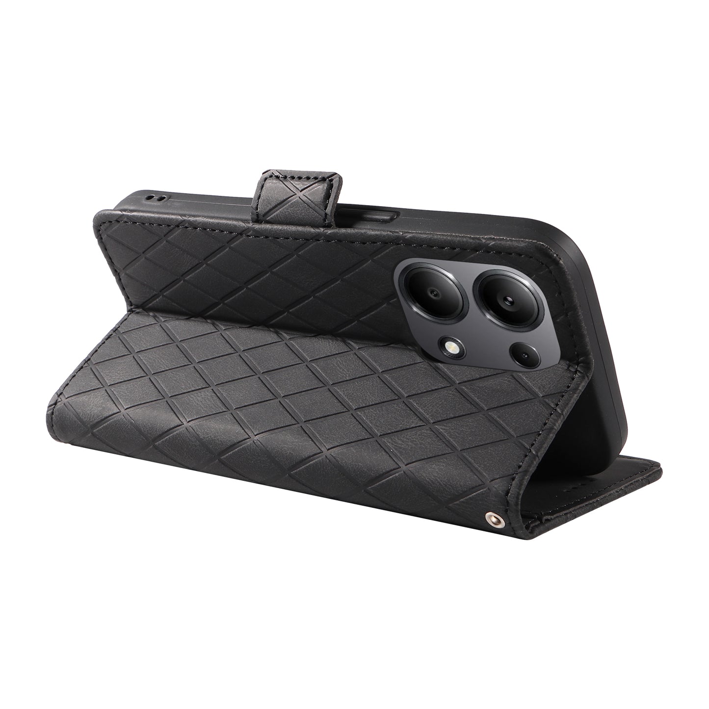 For Xiaomi Redmi Note 13 Pro 4G / Poco M6 Pro 4G Magnetic Case Leather Wallet Cover with Rhombus Pattern - Black