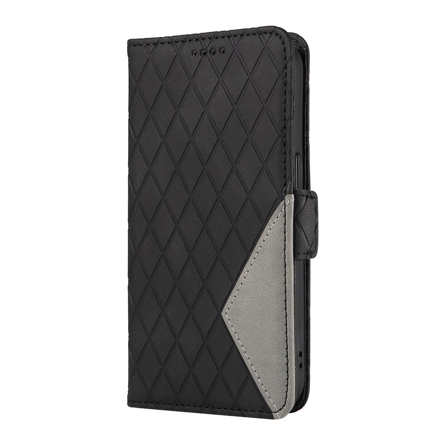 For Xiaomi Redmi Note 13 Pro 4G / Poco M6 Pro 4G Magnetic Case Leather Wallet Cover with Rhombus Pattern - Black