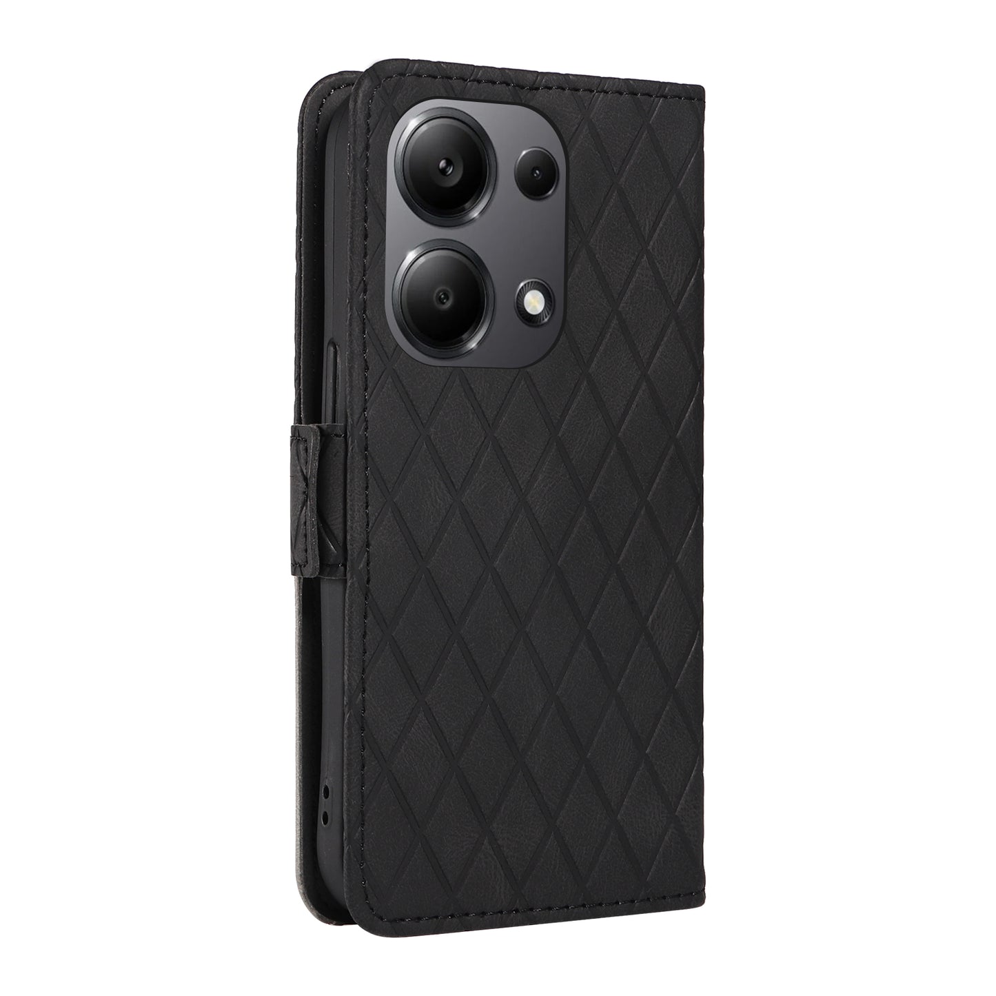 For Xiaomi Redmi Note 13 Pro 4G / Poco M6 Pro 4G Magnetic Case Leather Wallet Cover with Rhombus Pattern - Black