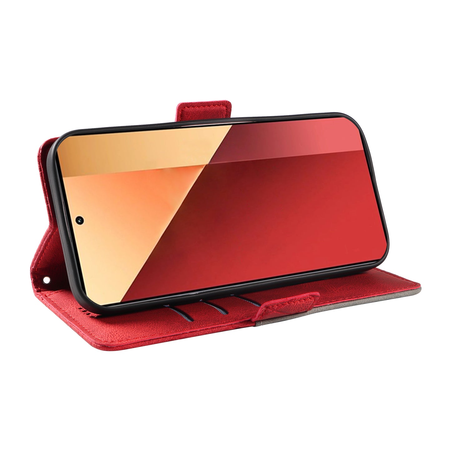For Xiaomi Redmi Note 13 Pro 4G / Poco M6 Pro 4G Magnetic Case Leather Wallet Cover with Rhombus Pattern - Red