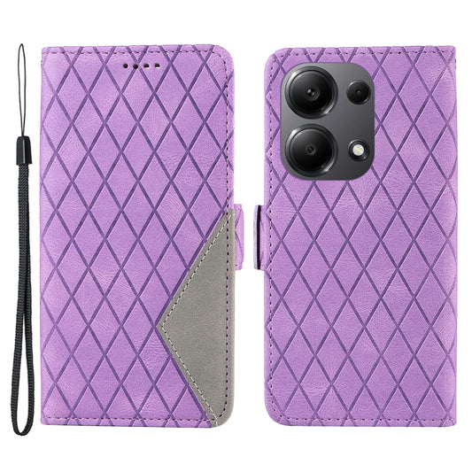 For Xiaomi Redmi Note 13 Pro 4G / Poco M6 Pro 4G Magnetic Case Leather Wallet Cover with Rhombus Pattern - Light Purple