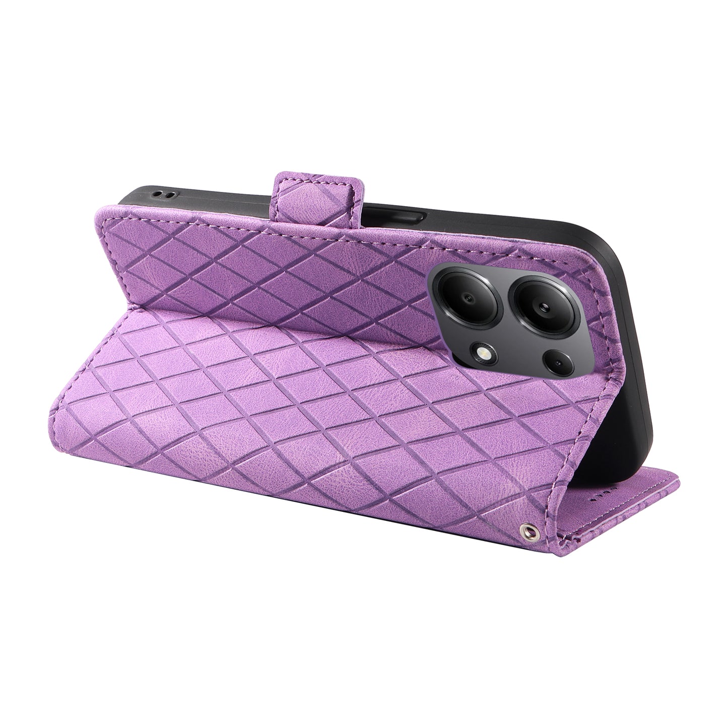 For Xiaomi Redmi Note 13 Pro 4G / Poco M6 Pro 4G Magnetic Case Leather Wallet Cover with Rhombus Pattern - Light Purple