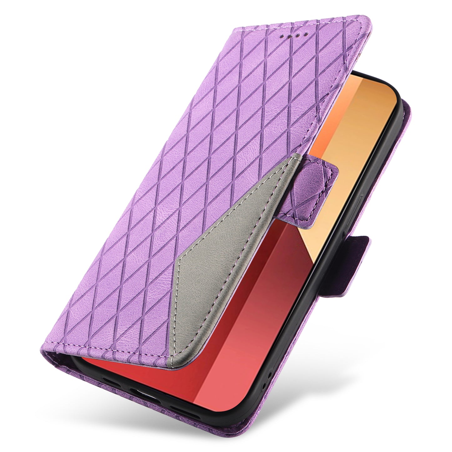 For Xiaomi Redmi Note 13 Pro 4G / Poco M6 Pro 4G Magnetic Case Leather Wallet Cover with Rhombus Pattern - Light Purple