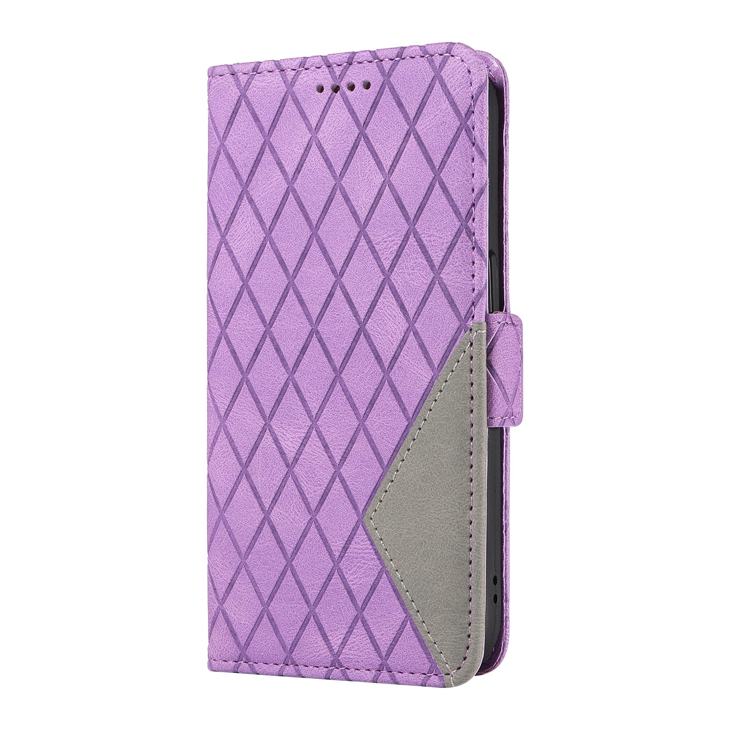 For Xiaomi Redmi Note 13 Pro 4G / Poco M6 Pro 4G Magnetic Case Leather Wallet Cover with Rhombus Pattern - Light Purple