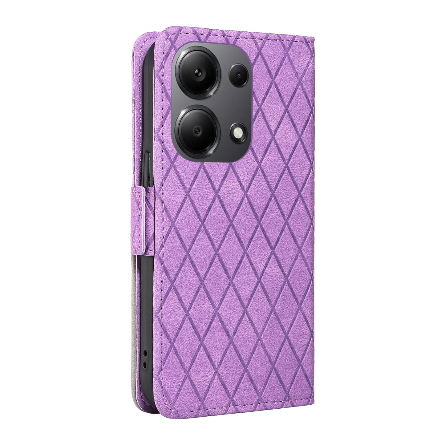 For Xiaomi Redmi Note 13 Pro 4G / Poco M6 Pro 4G Magnetic Case Leather Wallet Cover with Rhombus Pattern - Light Purple