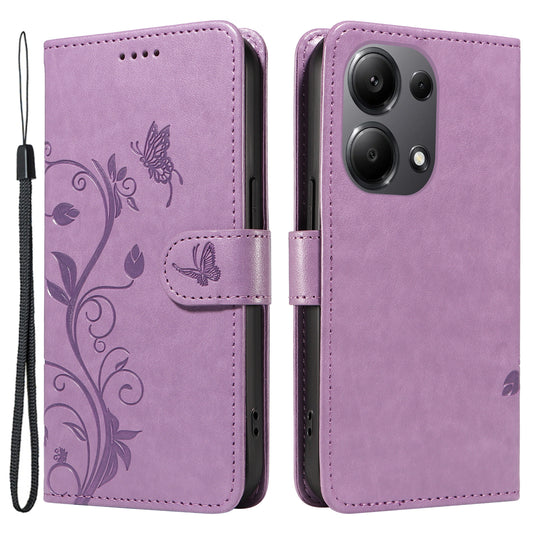 For Xiaomi Redmi Note 13 Pro 4G / Poco M6 Pro 4G Case Butterfly Flower Pattern Wallet Style Phone Cover - Purple