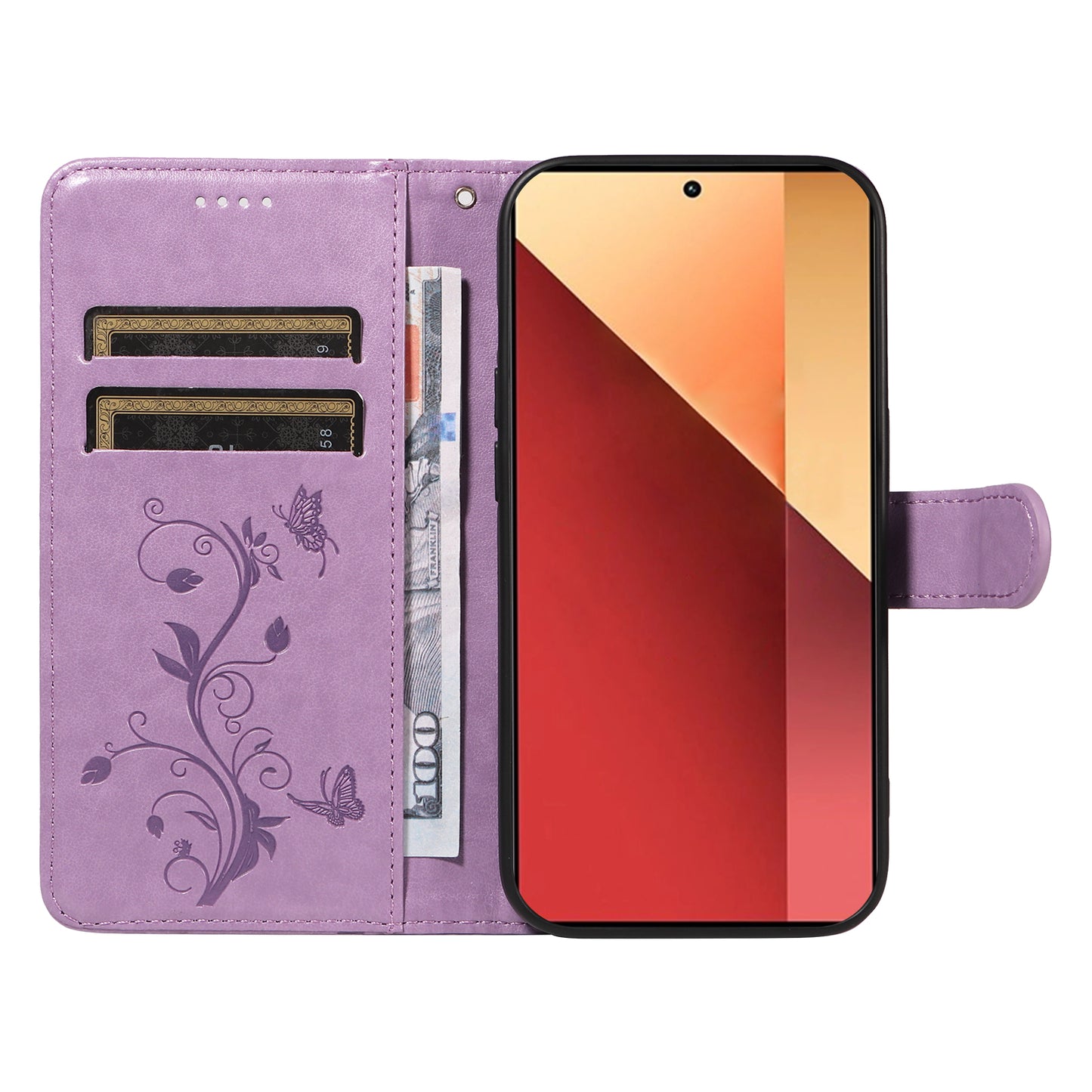 For Xiaomi Redmi Note 13 Pro 4G / Poco M6 Pro 4G Case Butterfly Flower Pattern Wallet Style Phone Cover - Purple