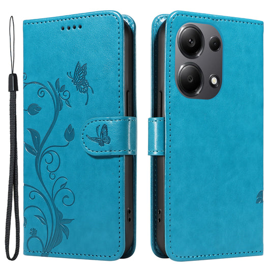 For Xiaomi Redmi Note 13 Pro 4G / Poco M6 Pro 4G Case Butterfly Flower Pattern Wallet Style Phone Cover - Blue