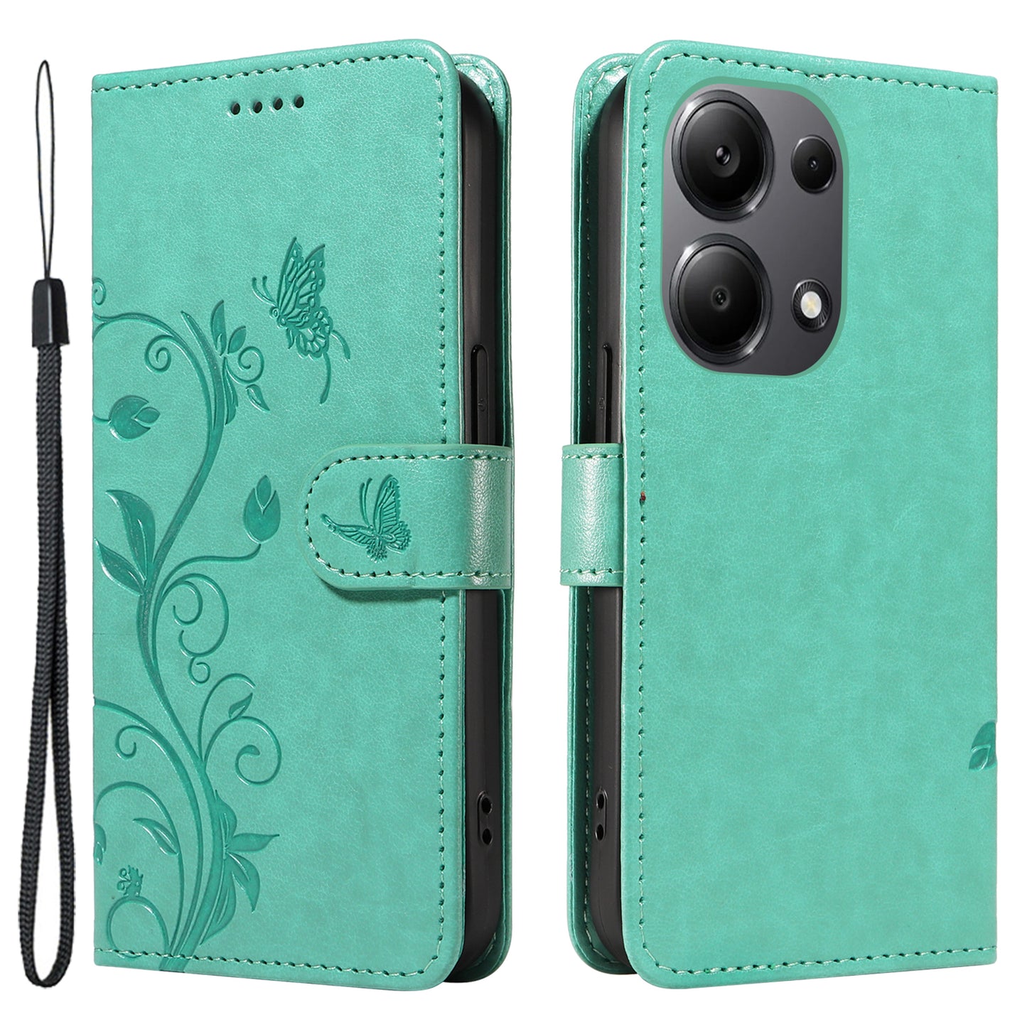 For Xiaomi Redmi Note 13 Pro 4G / Poco M6 Pro 4G Case Butterfly Flower Pattern Wallet Style Phone Cover - Green