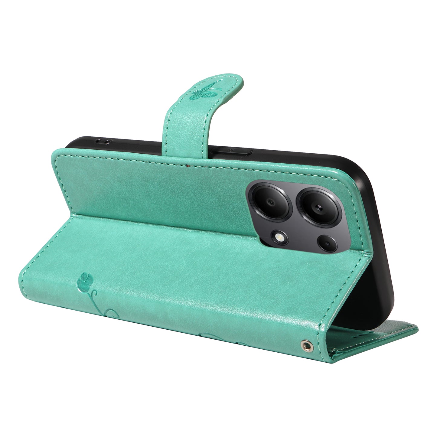 For Xiaomi Redmi Note 13 Pro 4G / Poco M6 Pro 4G Case Butterfly Flower Pattern Wallet Style Phone Cover - Green