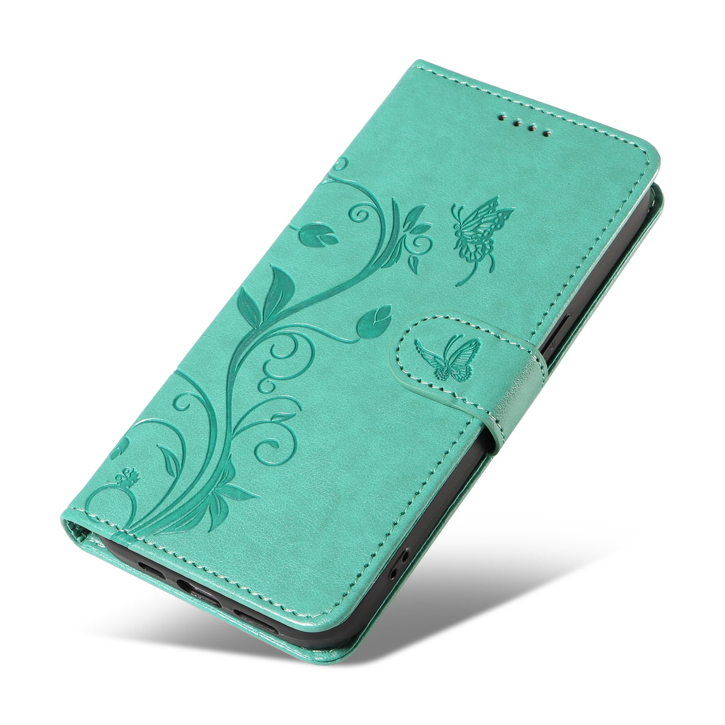 For Xiaomi Redmi Note 13 Pro 4G / Poco M6 Pro 4G Case Butterfly Flower Pattern Wallet Style Phone Cover - Green