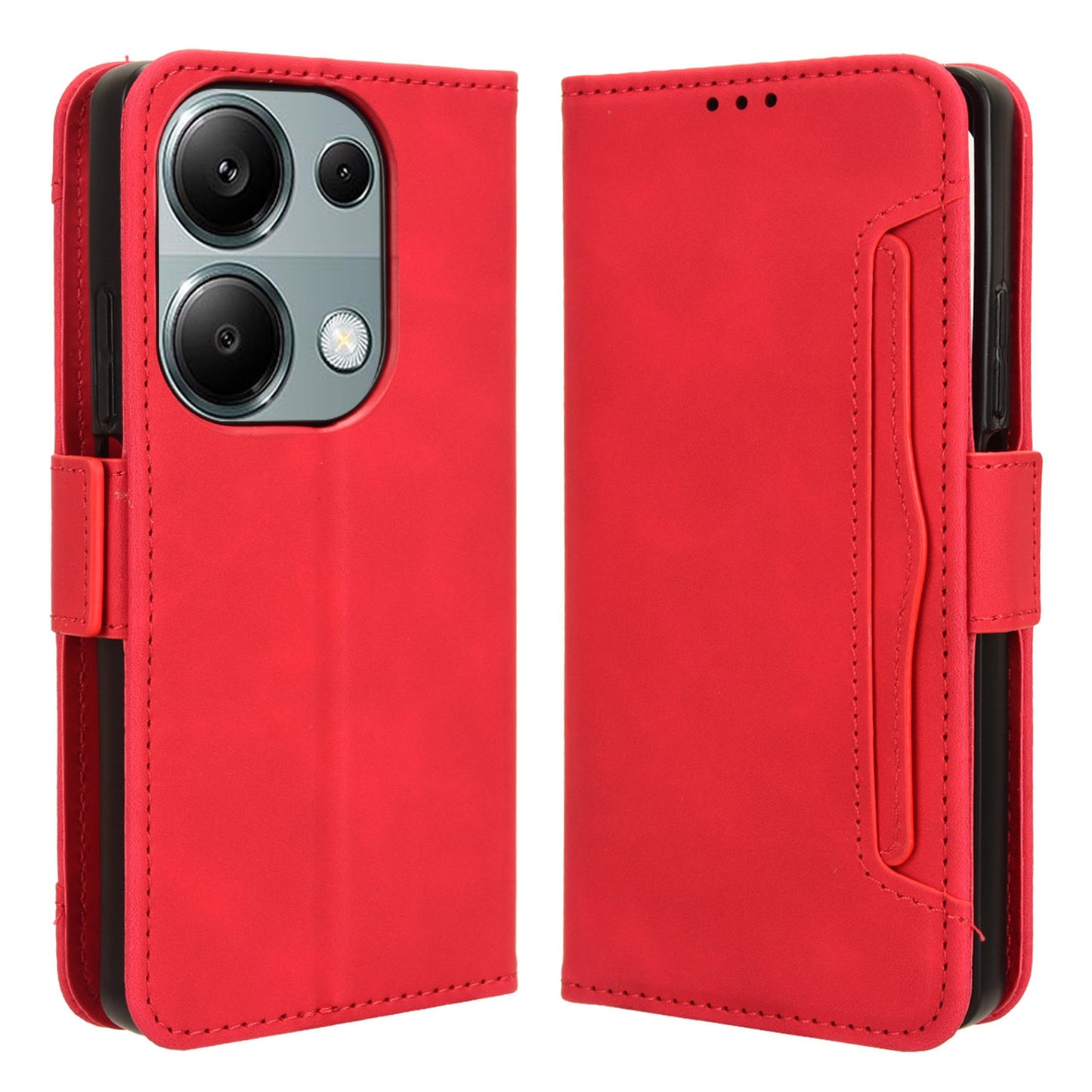 For Xiaomi Redmi Note 13 Pro 4G / Poco M6 Pro 4G Case Multiple Card Slots Leather Phone Cover - Red