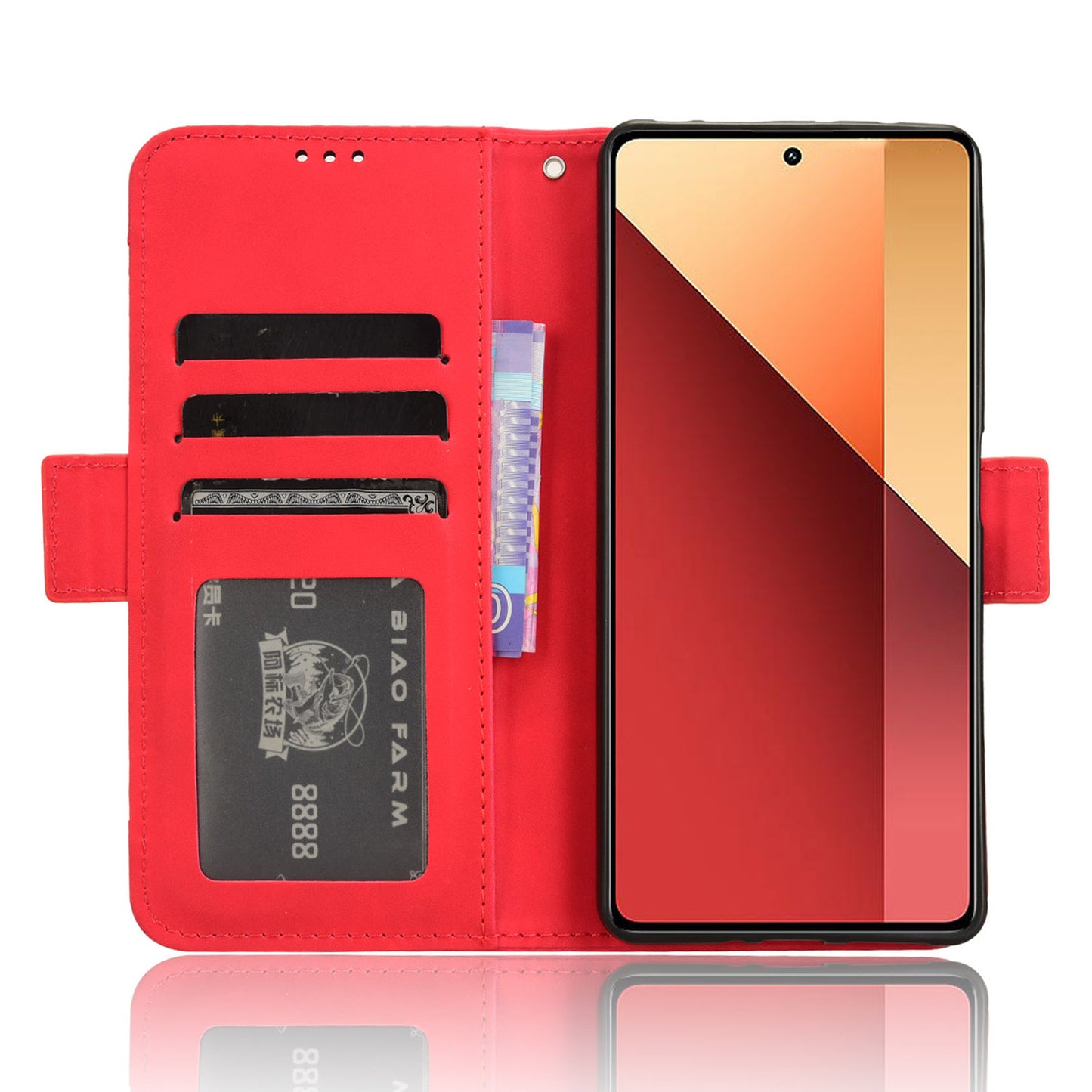 For Xiaomi Redmi Note 13 Pro 4G / Poco M6 Pro 4G Case Multiple Card Slots Leather Phone Cover - Red