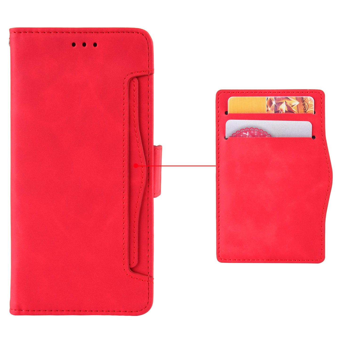 For Xiaomi Redmi Note 13 Pro 4G / Poco M6 Pro 4G Case Multiple Card Slots Leather Phone Cover - Red