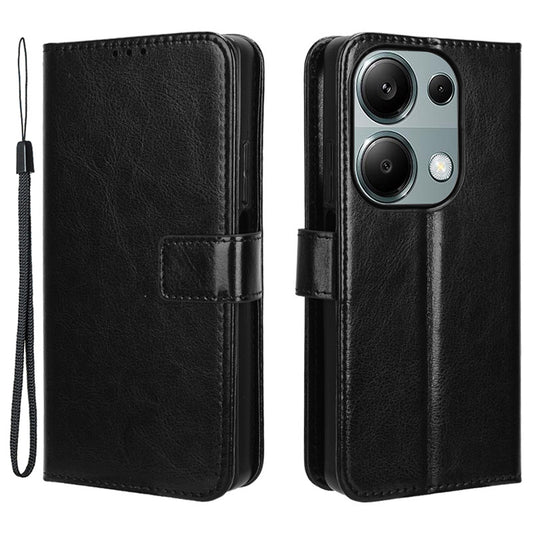 For Xiaomi Redmi Note 13 Pro 4G / Poco M6 Pro 4G Case Stand Wrist Strap Phone Cover Crazy Horse Texture - Black
