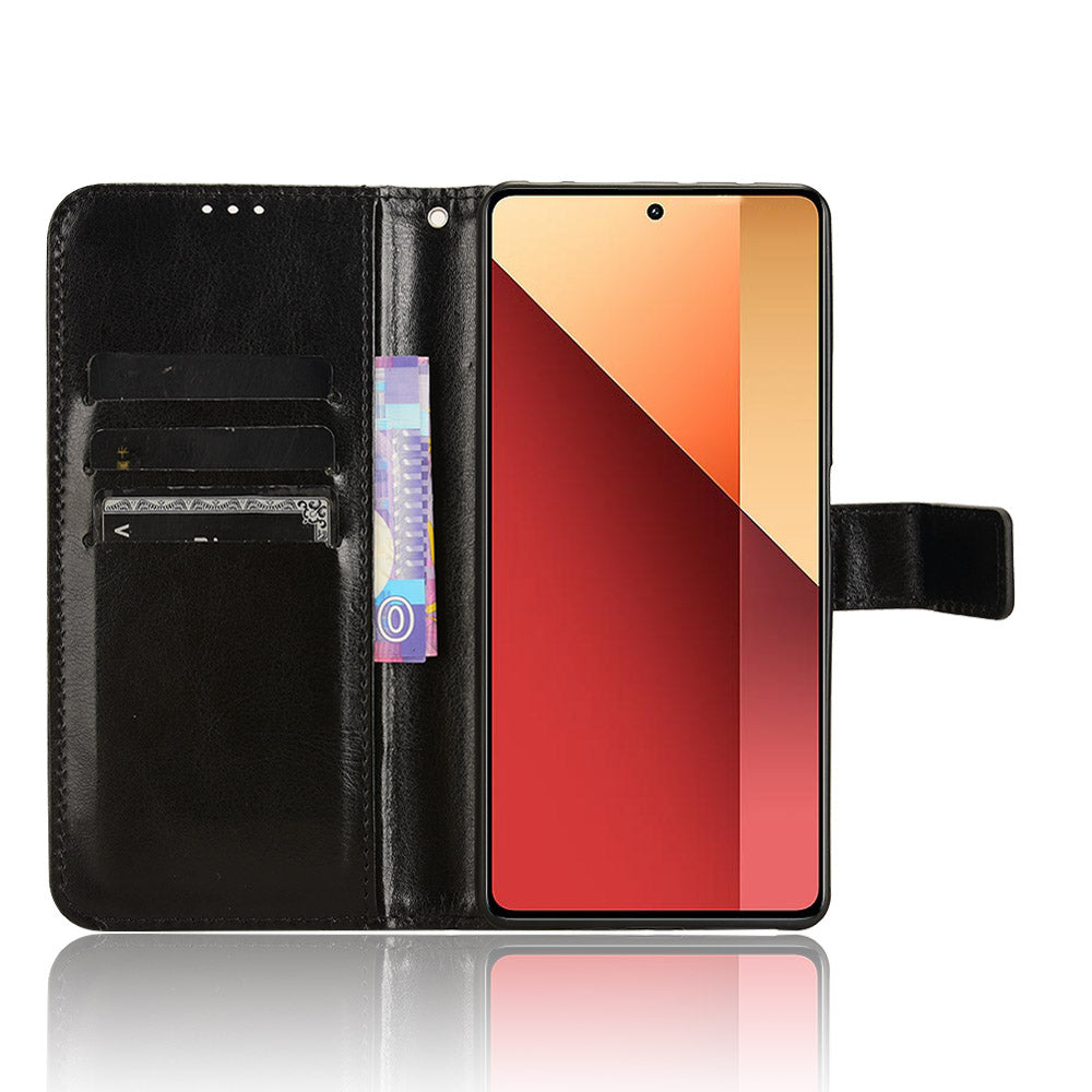 For Xiaomi Redmi Note 13 Pro 4G / Poco M6 Pro 4G Case Stand Wrist Strap Phone Cover Crazy Horse Texture - Black