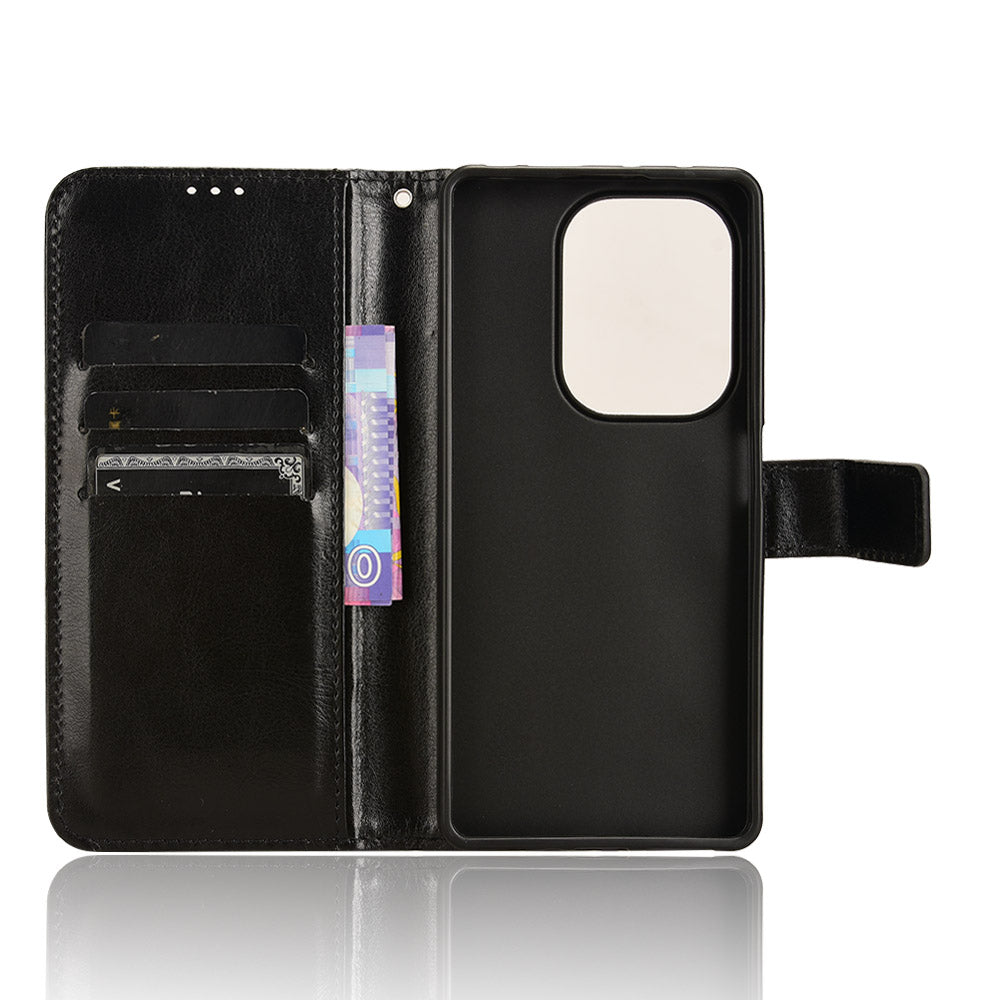 For Xiaomi Redmi Note 13 Pro 4G / Poco M6 Pro 4G Case Stand Wrist Strap Phone Cover Crazy Horse Texture - Black