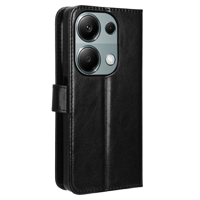 For Xiaomi Redmi Note 13 Pro 4G / Poco M6 Pro 4G Case Stand Wrist Strap Phone Cover Crazy Horse Texture - Black