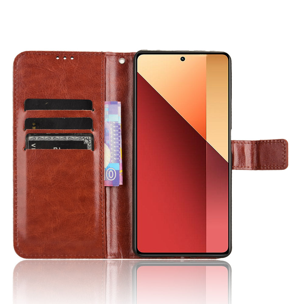For Xiaomi Redmi Note 13 Pro 4G / Poco M6 Pro 4G Case Stand Wrist Strap Phone Cover Crazy Horse Texture - Brown