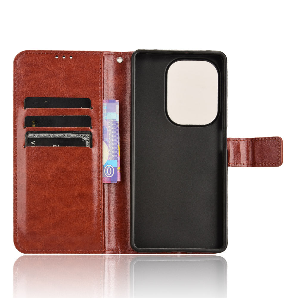 For Xiaomi Redmi Note 13 Pro 4G / Poco M6 Pro 4G Case Stand Wrist Strap Phone Cover Crazy Horse Texture - Brown
