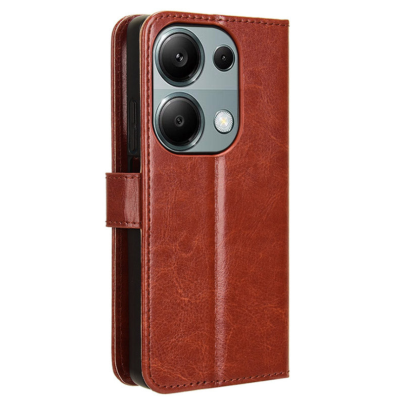 For Xiaomi Redmi Note 13 Pro 4G / Poco M6 Pro 4G Case Stand Wrist Strap Phone Cover Crazy Horse Texture - Brown