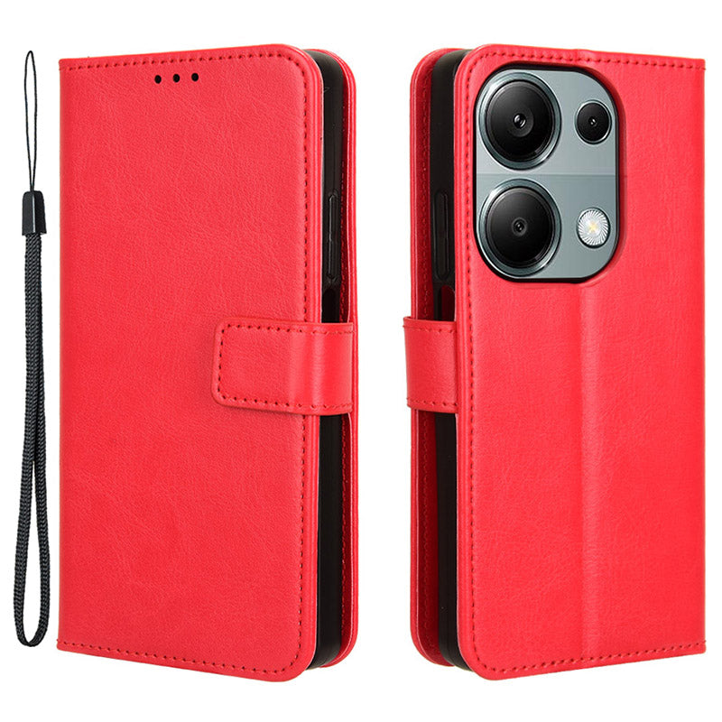 For Xiaomi Redmi Note 13 Pro 4G / Poco M6 Pro 4G Case Stand Wrist Strap Phone Cover Crazy Horse Texture - Red