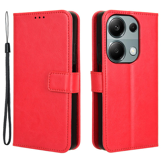 For Xiaomi Redmi Note 13 Pro 4G / Poco M6 Pro 4G Case Stand Wrist Strap Phone Cover Crazy Horse Texture - Red
