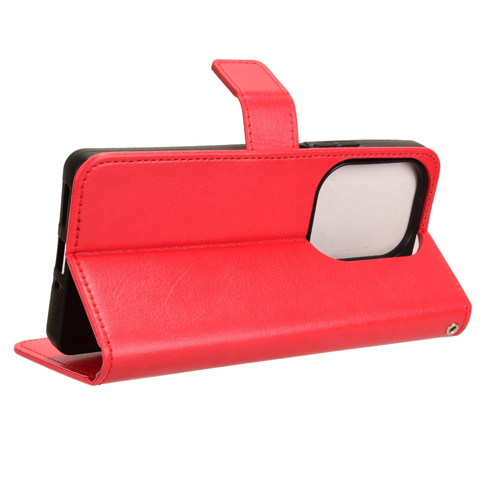 For Xiaomi Redmi Note 13 Pro 4G / Poco M6 Pro 4G Case Stand Wrist Strap Phone Cover Crazy Horse Texture - Red
